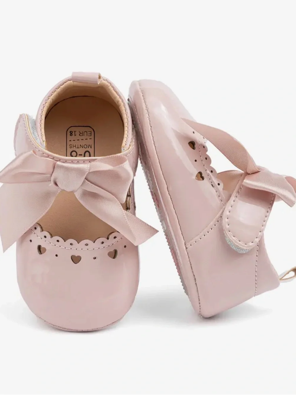 Cute Heart Pink Front Satin Bow Baby Shoes